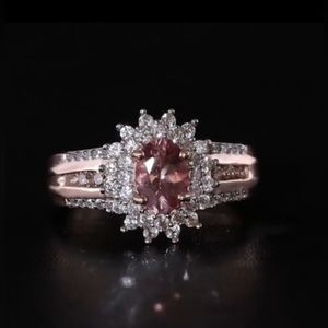Blush Apatite White & Champagne Zircon Sunburst Ring Rose Gold sz 8